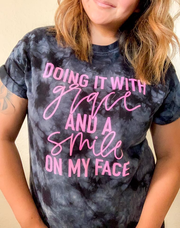 Doing it with Grace and a Smile on my Face - Adult Black Tie Dye Unisex Tee - West+Mak