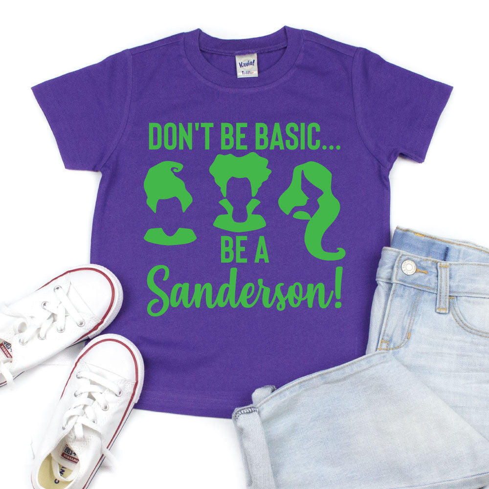 Don't Be Basic, Be a Sanderson - Kid's Purple Short Sleeve Tee - West+Mak