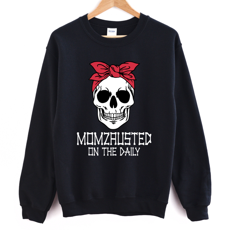 Momzausted on the Daily Skull - Adult Unisex Black Pullover - West+Mak