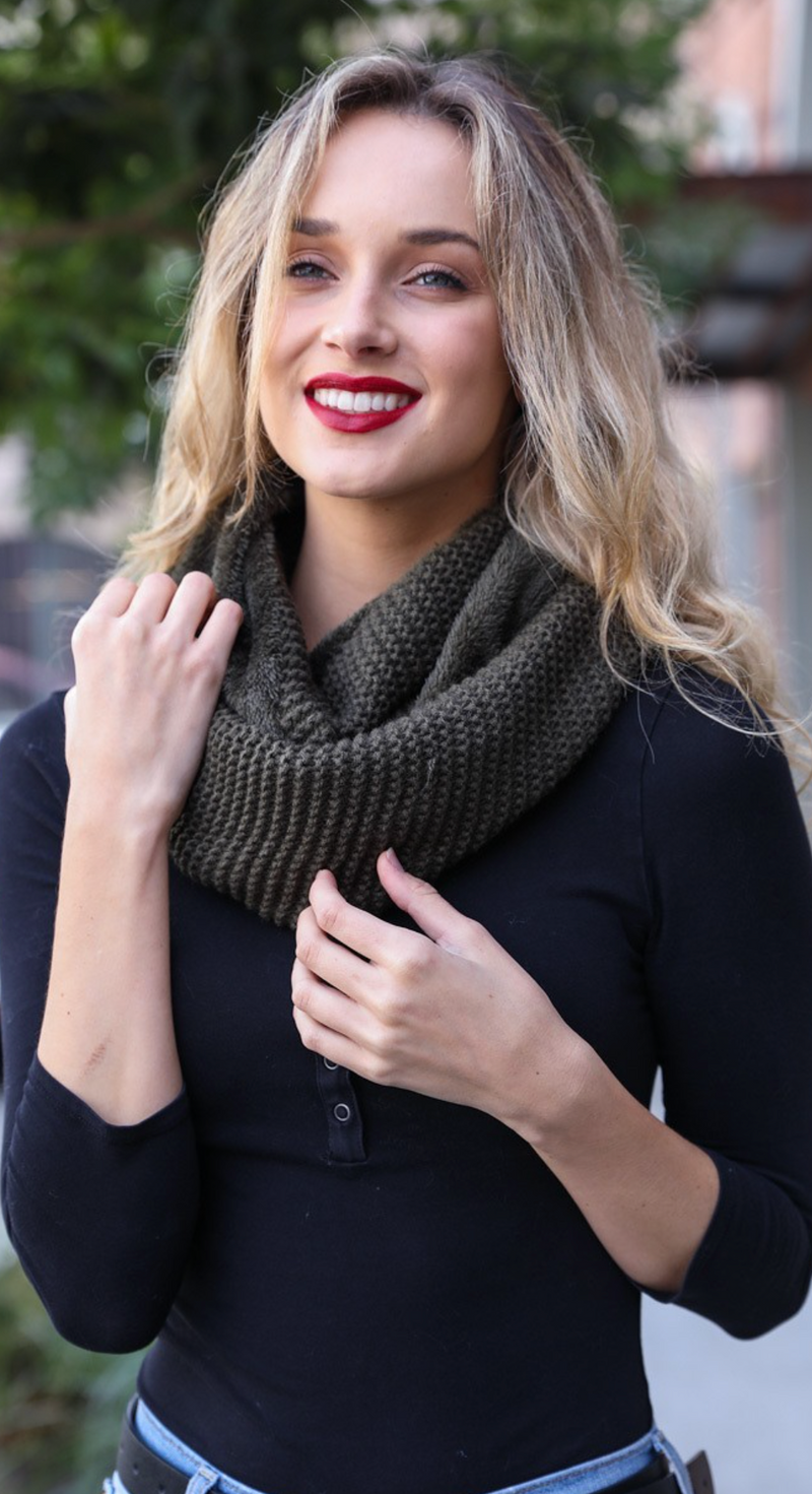 Olive Chunky Infinity Scarf